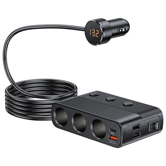 Belro 7-in-1 car cigarette lighter adapter with multiple charging ports for electronics and vehicle accessories.