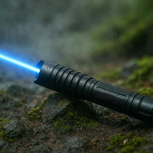 Belro tactical laser torch flashlight with adjustable beam and ergonomic grip, designed for outdoor and tactical use.