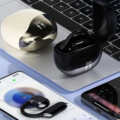 Belro Smart Translation Earbuds in black, wireless electronic earbuds with sleek design and charging case.