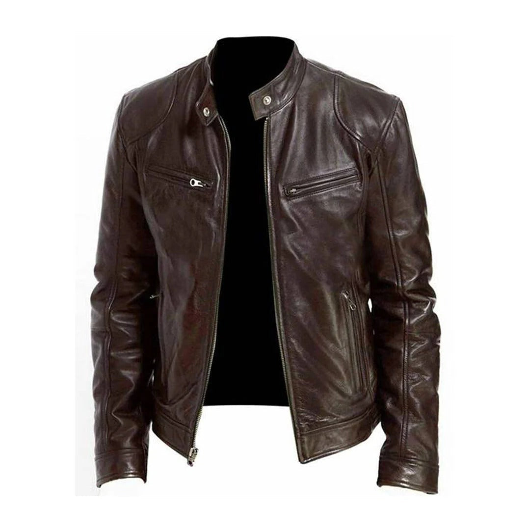 Men's leather jacket by Belro featuring a classic style, black leather with a smooth finish and modern fit.