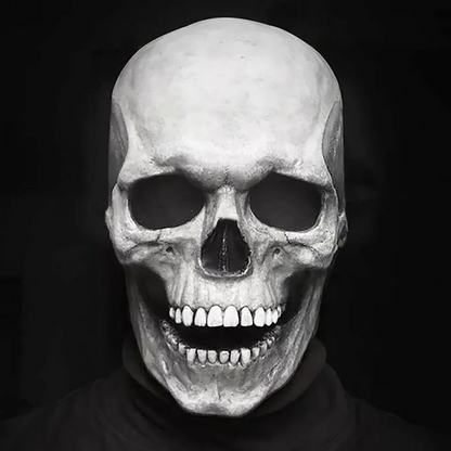 Belro Movable Jaw Realistic Full Head Skull Mask featuring detailed human skeleton design for Halloween costumes.