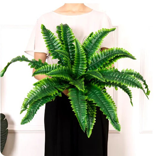 Belro UV resistant artificial Boston fern for outdoor home and garden decor, lush green fronds with detailed leaf texture.