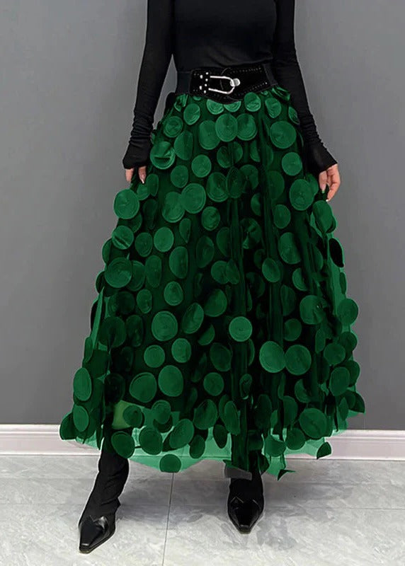 Belro chic polka dot and tulle patchwork skirt with layered design, perfect for stylish and elegant outfits.