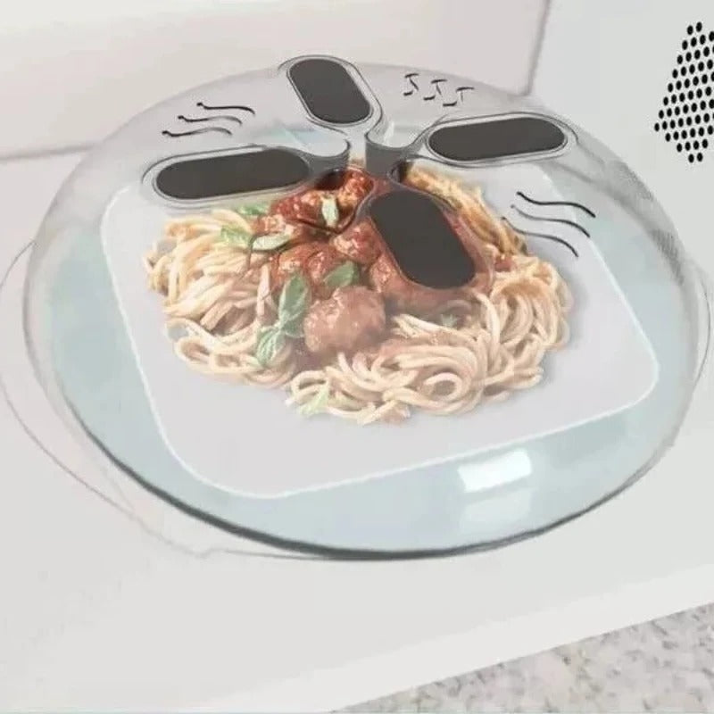 Belro magnetic microwave splatter cover on a kitchen counter, designed to prevent splatters during cooking.