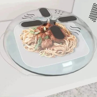 Belro magnetic microwave splatter cover on a kitchen counter, designed to prevent splatters during cooking.