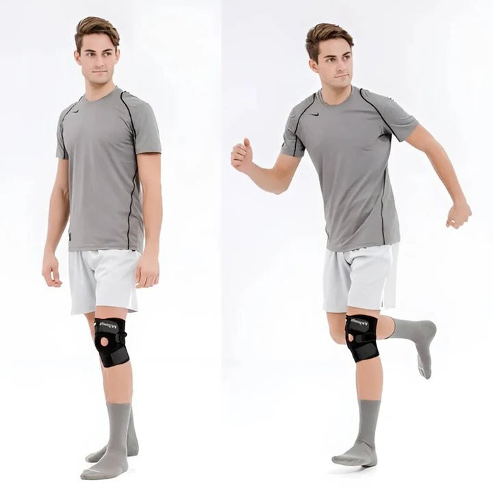 Belro knee support with adjustable compression straps, designed for pain relief, injury recovery, arthritis, and sports stability.