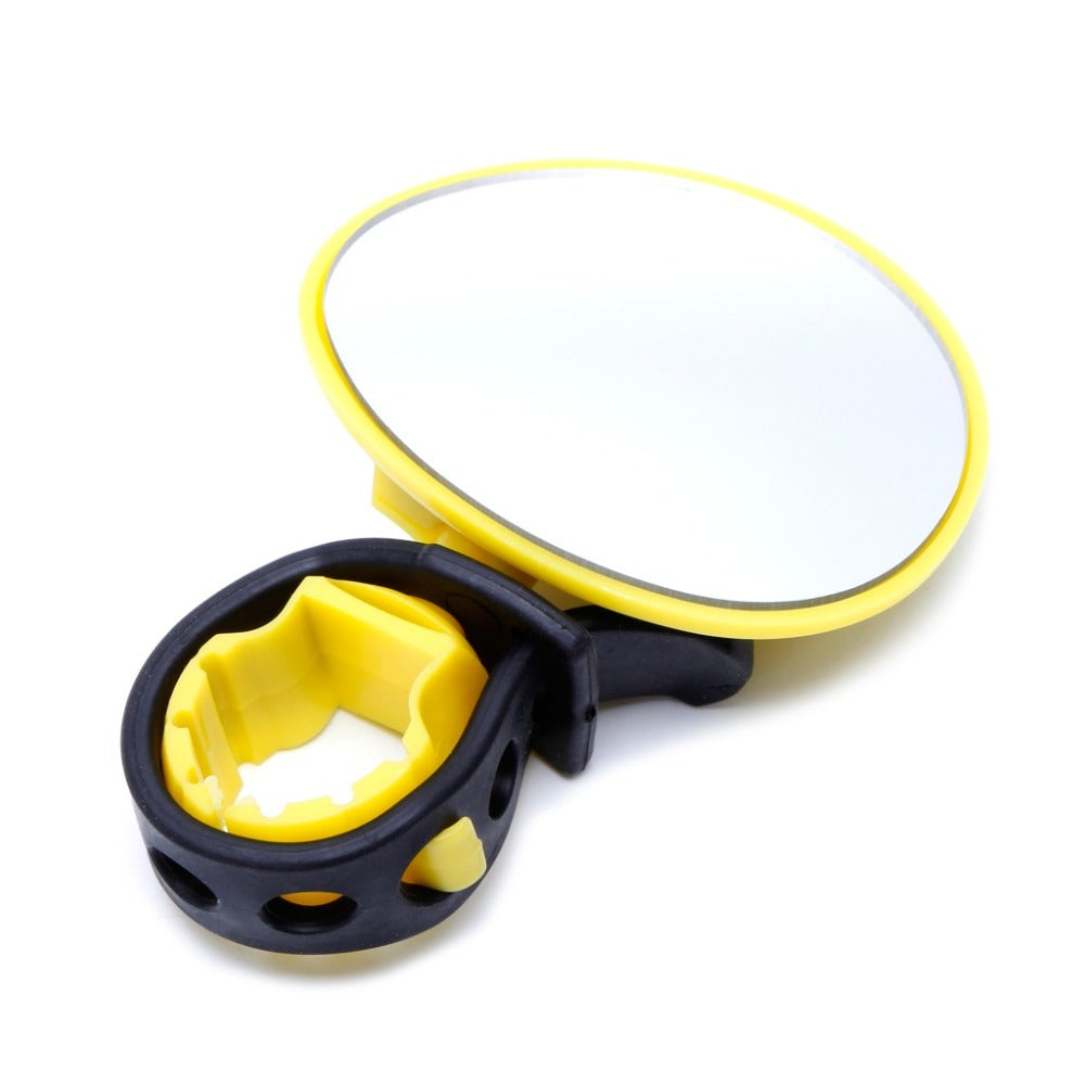 Belro bicycle handlebar mirror attached to a bike handlebar, designed for outdoor cycling safety and visibility.