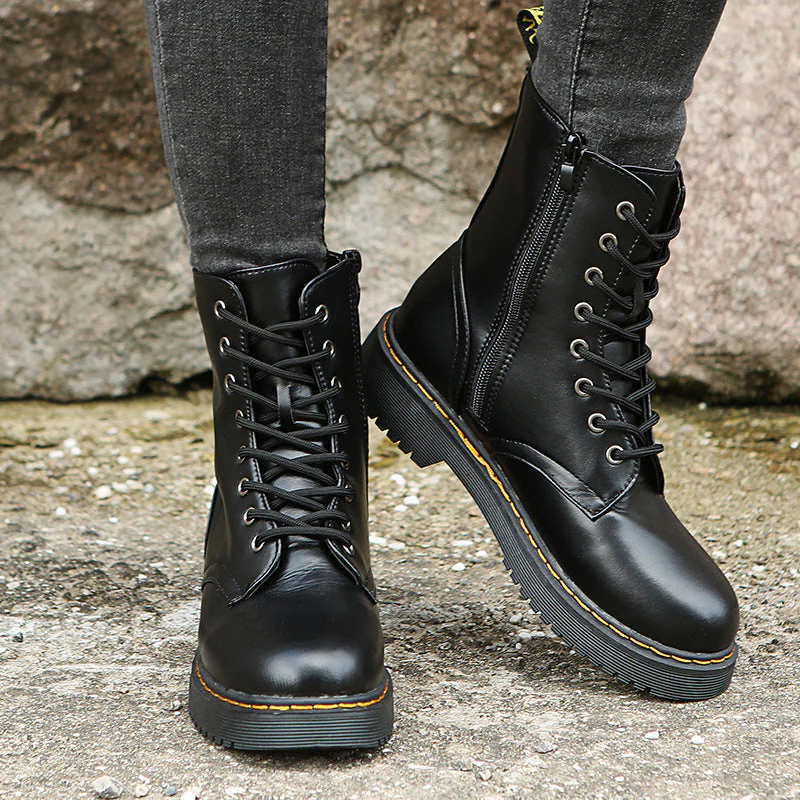 Belro comfortable lace-up boots with side zipper, featuring sturdy leather material and stylish design.