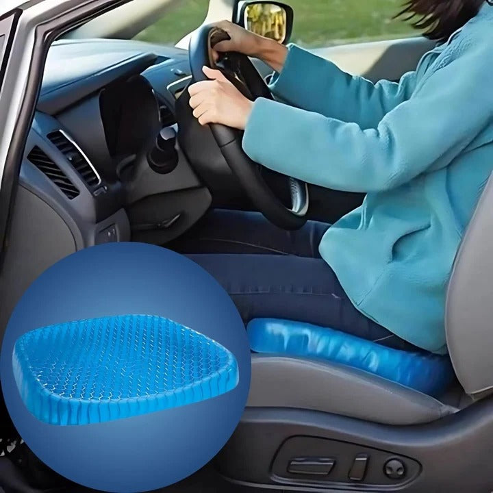 Belro orthopedic gel seat cushion providing pressure relief and lower back support for office chairs, cars, and wheelchairs.