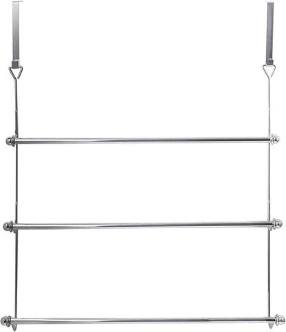 Belro over-the-door bathroom towel bar rack holder mounted on door, ideal for organizing towels in home and garden outdoor spaces.