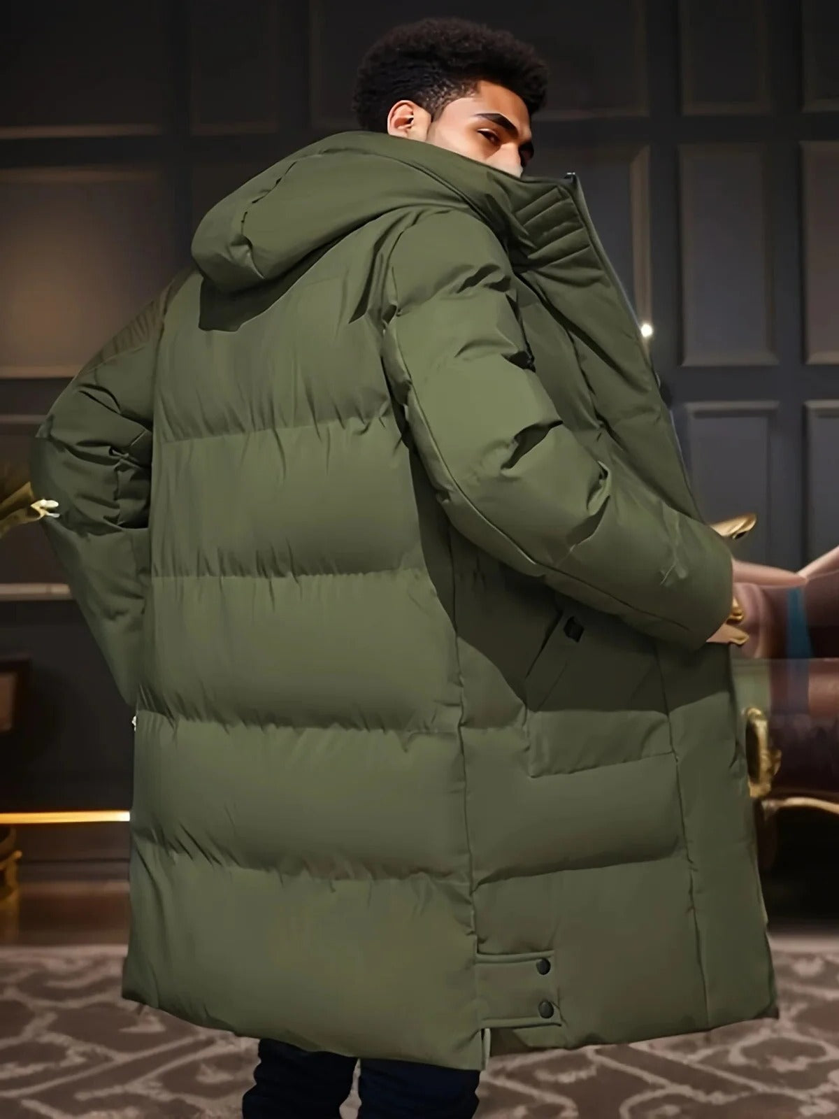 Belro men's long waterproof winter jacket with warm insulated lining, ideal for cold weather and outdoor winter activities.