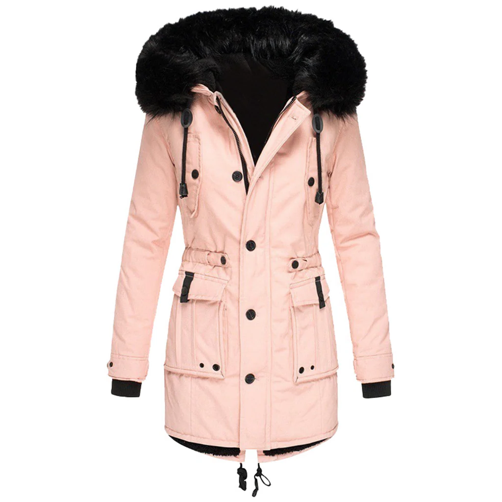 Belro warm fashion coat displayed on a hanger, featuring a stylish design and cozy fabric for cold weather.