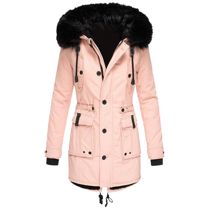 Belro warm fashion coat displayed on a hanger, featuring a stylish design and cozy fabric for cold weather.