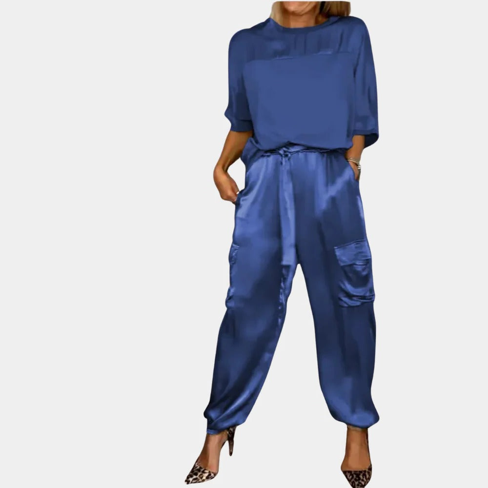 Belro stylish two-piece ladies set featuring matching leggings and top, casual fashion outfit for women, front view.