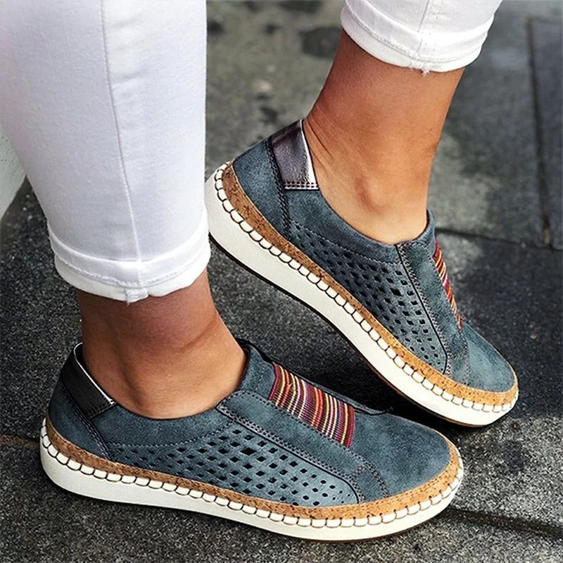 Belro women's breathable flat bottom bunion corrector sneaker with supportive design and comfortable fit, shown from side view.