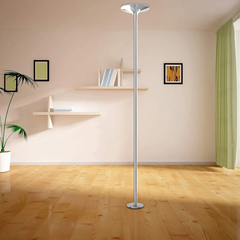 Belro portable home fitness spinning dance pole, 1.7-inch diameter, set up for indoor dance and fitness activities.