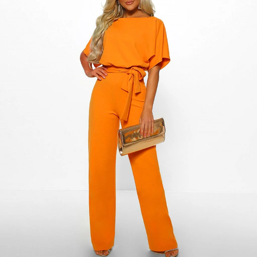Belro simple and chic jumpsuit in lightweight fabric, featuring a sleek design with wide legs and a fitted waist.