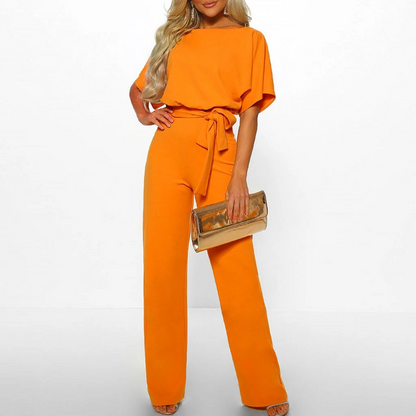 Belro simple and chic jumpsuit in lightweight fabric, featuring a sleek design with wide legs and a fitted waist.