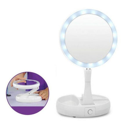 Belro LED folding vanity mirror with built-in lights, compact makeup mirror for beauty and grooming routines