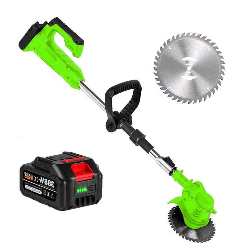 Men wearing Belro cordless electric grass trimmer clothing, showcasing the lightweight, battery-operated grass trimming tool in use.