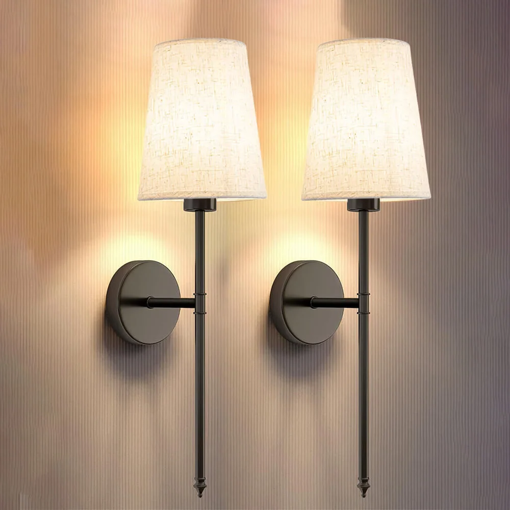 Belro wireless fabric wall lights set of 2 with bulbs, outdoor home and garden decor, soft fabric covers and modern design