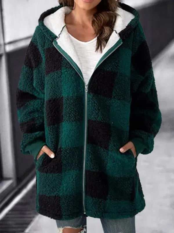 Belro women's oversized hoodie plaid loose overcoat, cozy activewear with a relaxed fit and stylish plaid pattern.