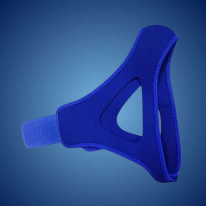 Belro full head chin strap for snoring relief and sleep apnea support, showing soft, adjustable straps for comfortable night wear.