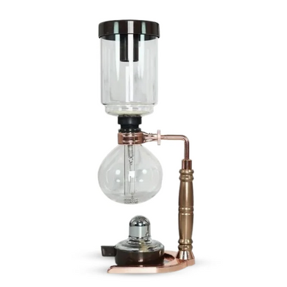 Japanese Syphon Coffee Maker by Belro with glass brewing chamber and metal stand for stylish home coffee brewing.