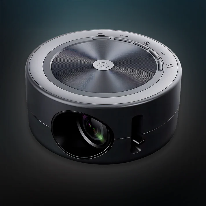 Belro Mini Portable Ultra HD Projector showing a bright, clear projected image on a wall, compact electronic device for home entertainment