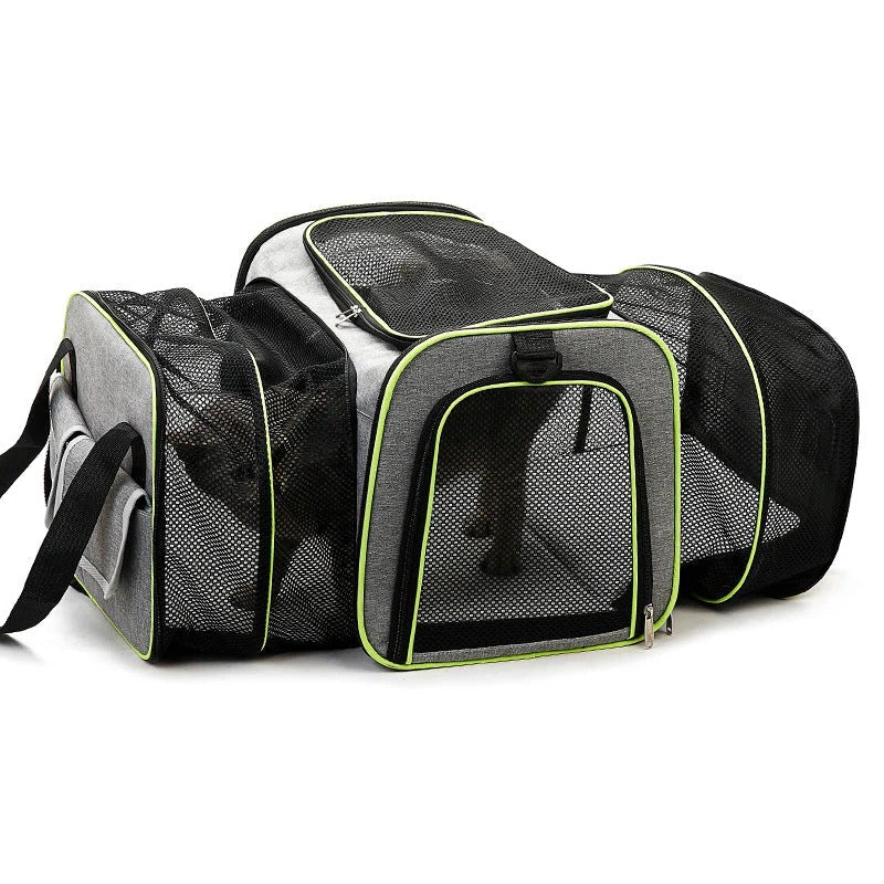 Belro foldable pet carrier bag designed for automotive travel, featuring breathable mesh sides and secure zipper closures.