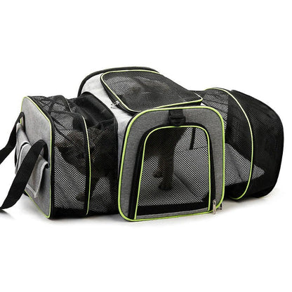 Belro foldable pet carrier bag designed for automotive travel, featuring breathable mesh sides and secure zipper closures.
