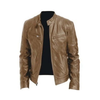 Men's leather jacket by Belro featuring a classic design with a smooth black finish and zipper details.