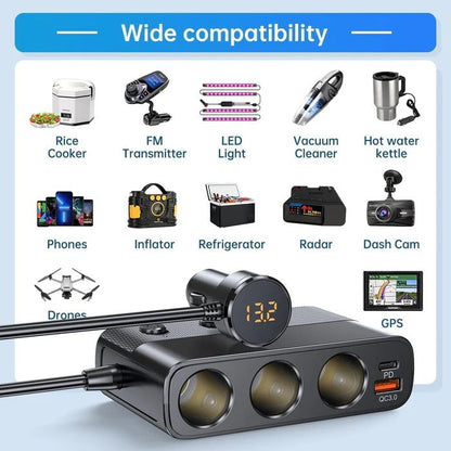 Belro 7-in-1 car cigarette lighter adapter with multiple charging ports for electronic devices in a vehicle.