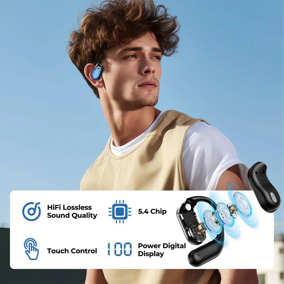 Belro Smart Translation Earbuds in black, wireless electronic earbuds with sleek design and compact charging case.