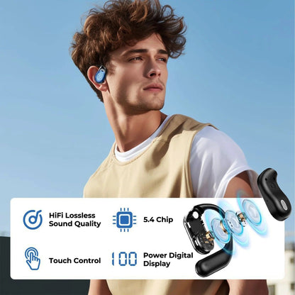 Belro Smart Translation Earbuds in black, wireless electronic earbuds with sleek design and compact charging case.