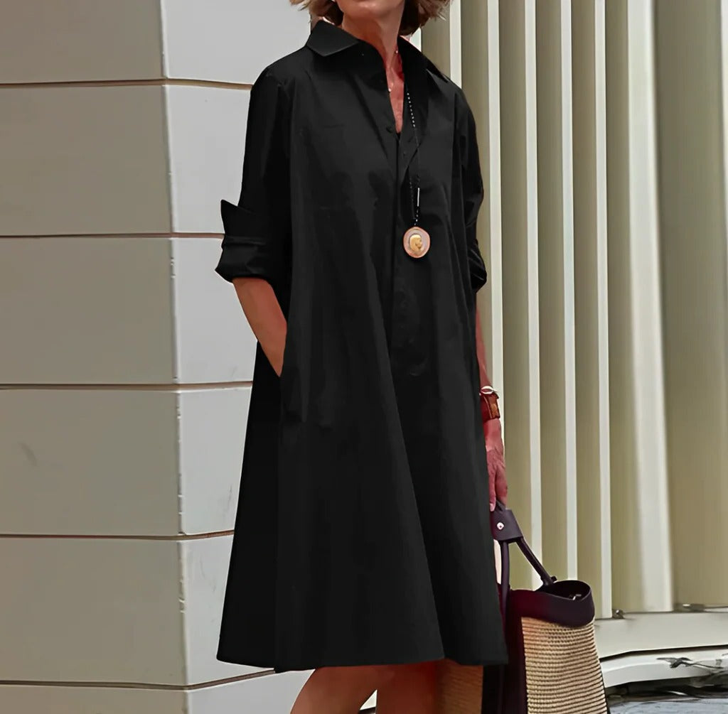Belro stylish polo dress displayed on a model, featuring a classic collar, short sleeves, and a fitted silhouette.