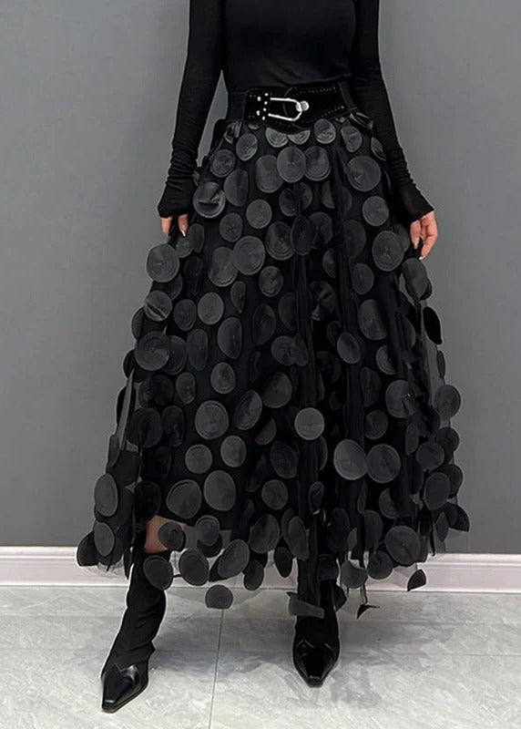 Belro polka dot and tulle patchwork skirt with a stylish, layered design, perfect for fashionable outfits.