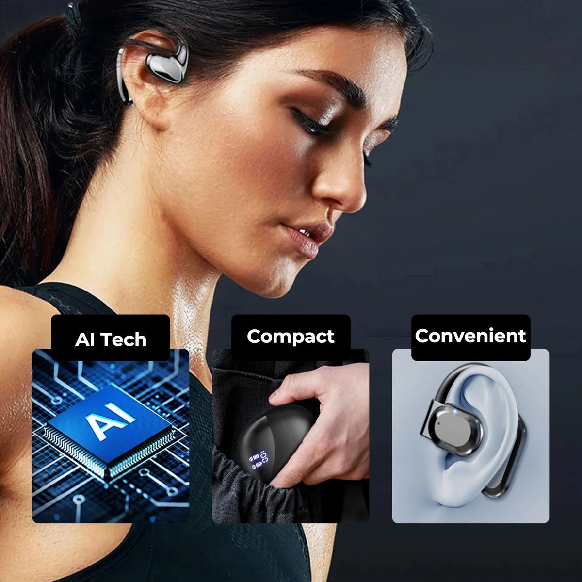 Belro Smart Translation Earbuds in black, wireless electronic earbuds with sleek design and compact charging case.