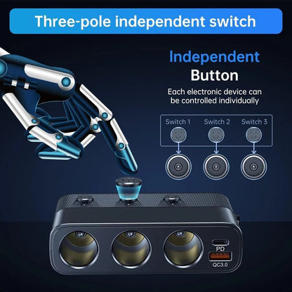Belro 7-in-1 car cigarette lighter adapter with multiple USB ports and charging sockets for vehicle electronic devices.