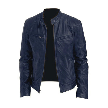 Men's black leather jacket by Belro, featuring a classic fit with detailed stitching and a front zip closure.