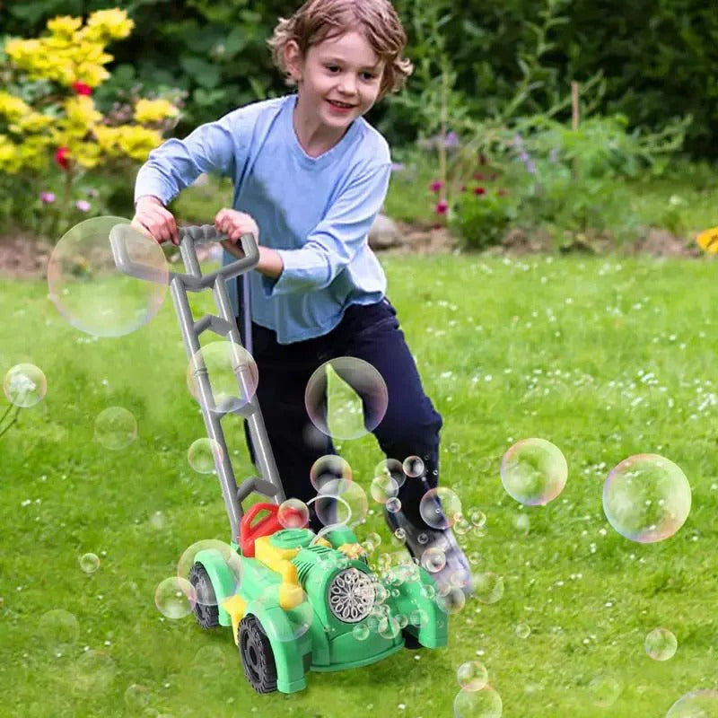Belro Bubble Lawn Mower Toy for outdoor play, featuring bright colors and realistic design for kids' outdoor fun.