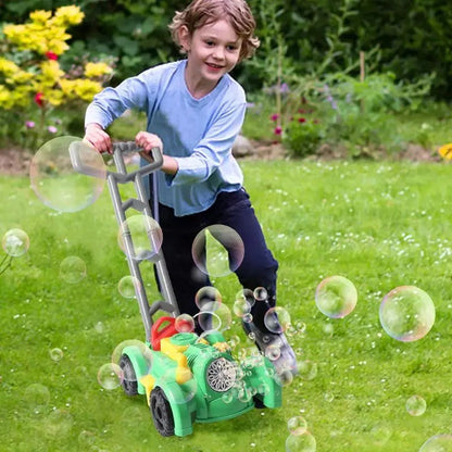 Belro Bubble Lawn Mower Toy for outdoor play, featuring bright colors and realistic design for kids' outdoor fun.