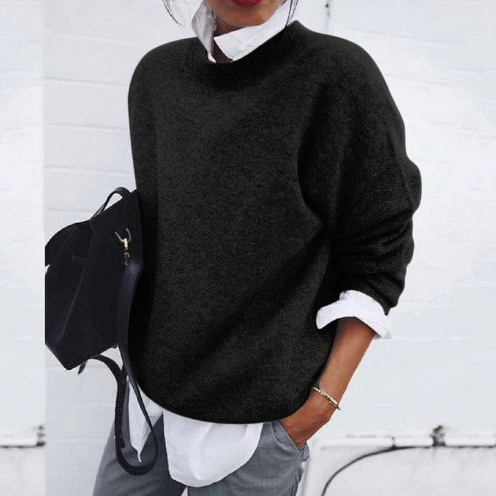 Soft Cashmere Sweater by Belro, cozy beige sweater with a relaxed fit and ribbed cuffs, ideal for casual wear.