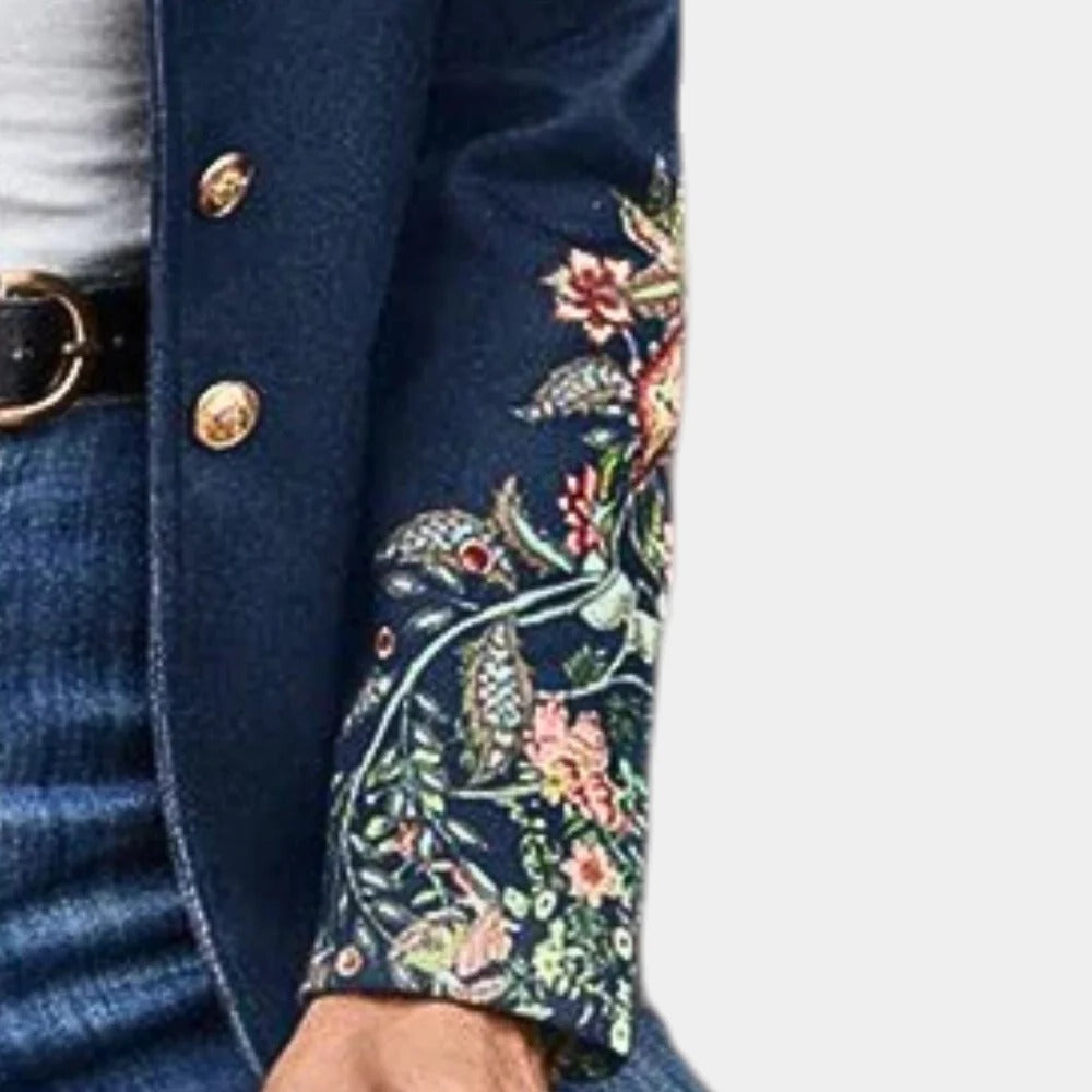 Women's floral blazer by Belro, stylish tailored jacket with vibrant floral pattern, perfect for casual or professional outfits.