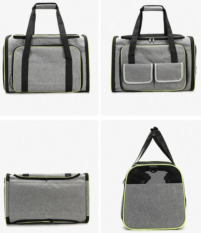 Belro foldable pet carrier bag designed for automotive travel, featuring breathable mesh sides and secure zipper closure.