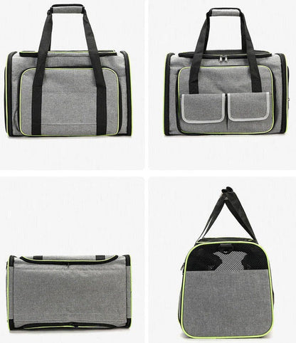 Belro foldable pet carrier bag designed for automotive travel, featuring breathable mesh sides and secure zipper closure.