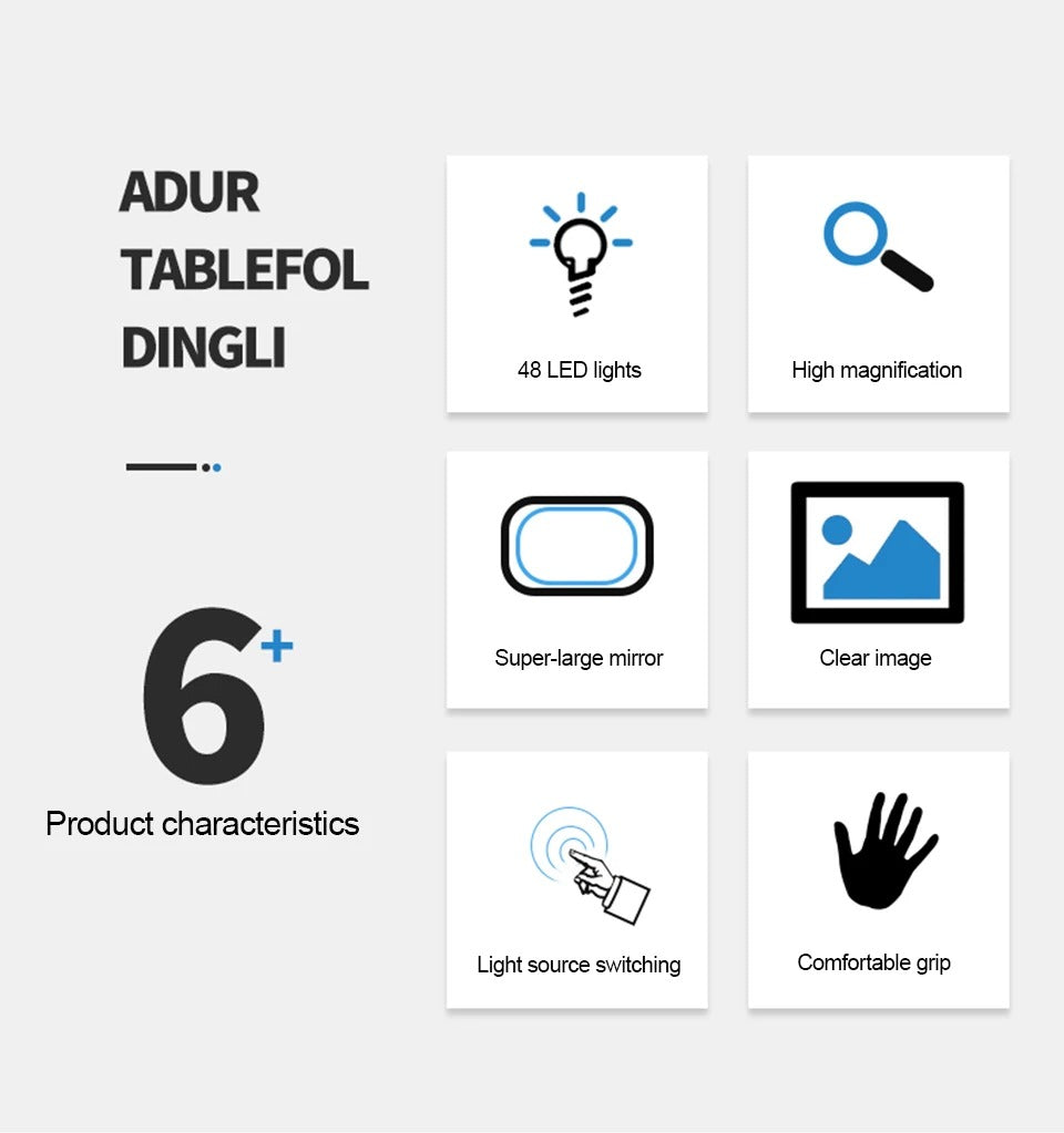 Belro foldable LED magnifying glass with adjustable arm and LED light, ideal for detailed viewing and electronic work.