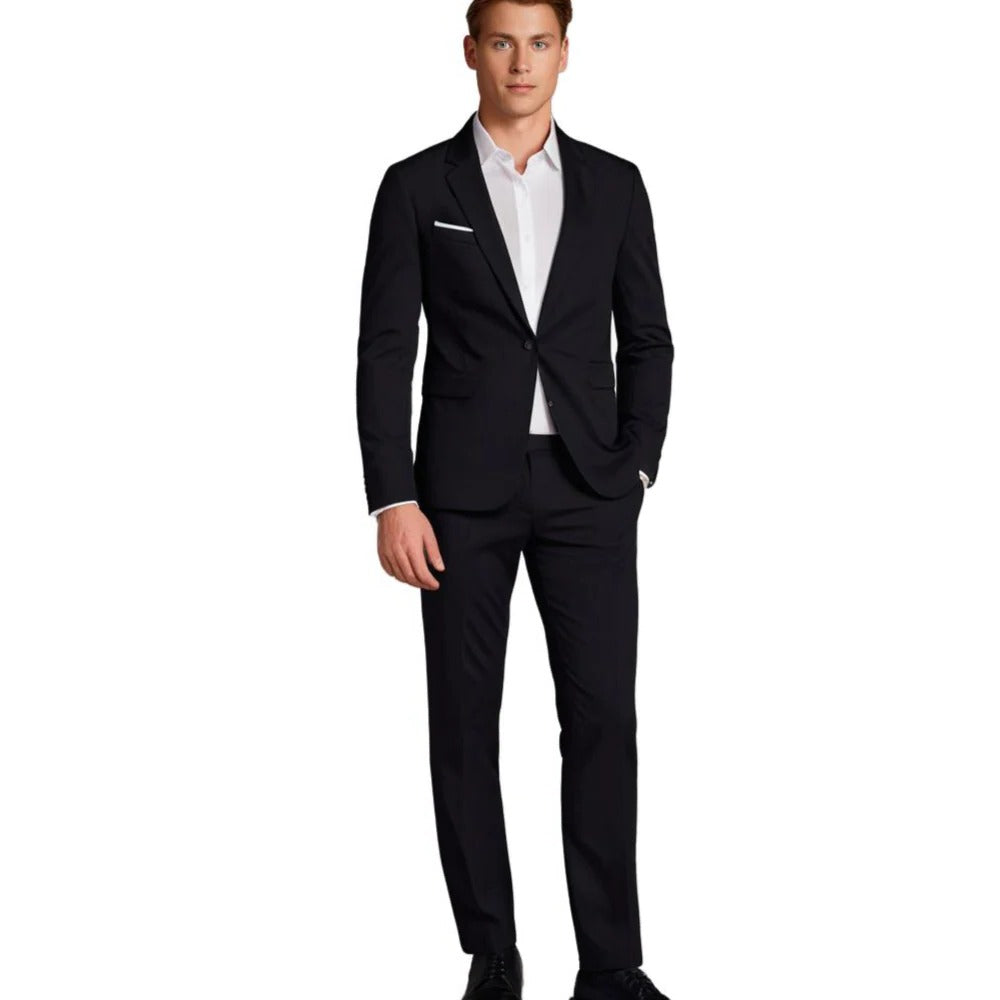Men's Belro suit with blazer and trousers, tailored fit, navy blue, formal clothing for professional or special occasions.