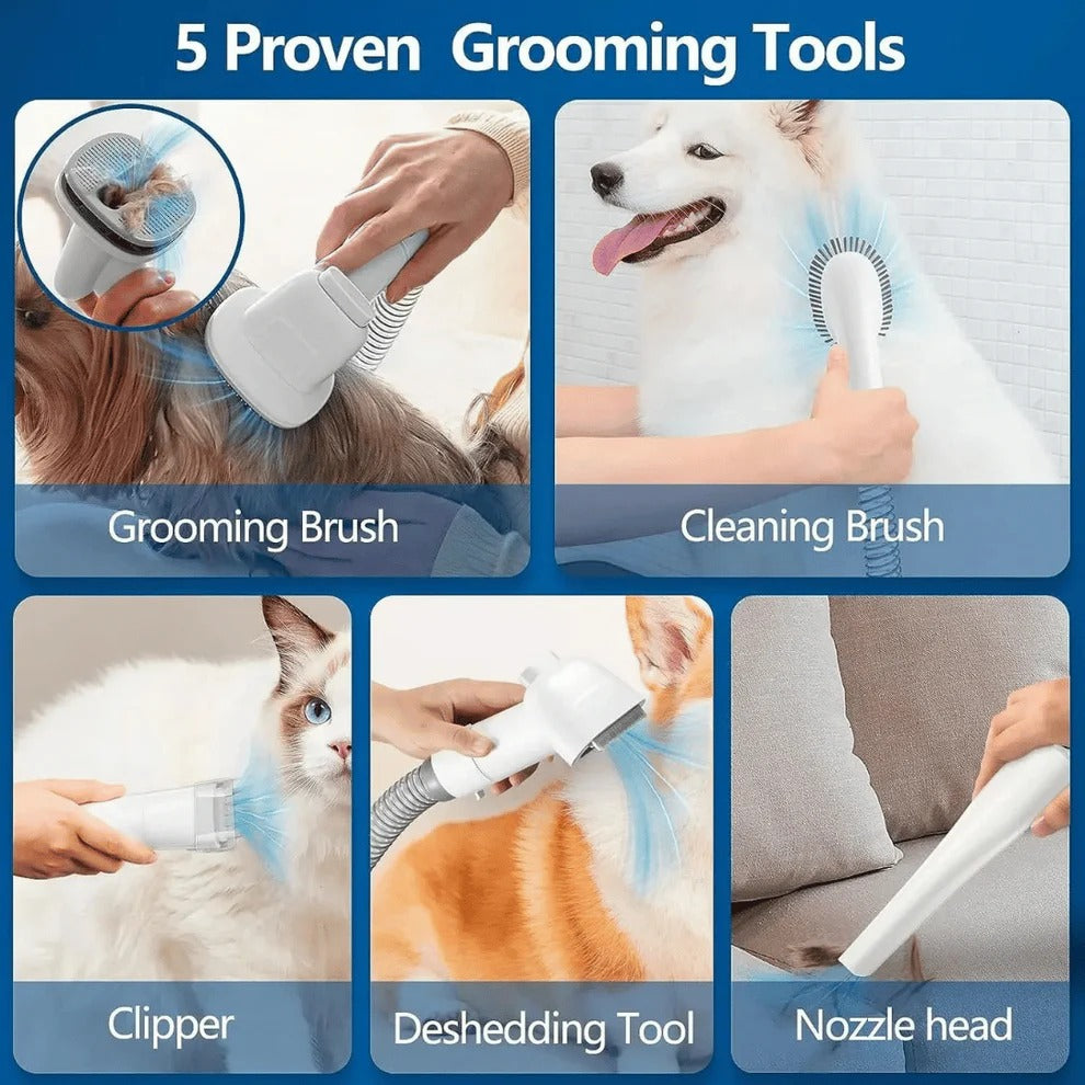 Belro low-noise dog grooming vacuum with pet hair clippers and brush kit, large 77.7oz capacity for efficient pet grooming.
