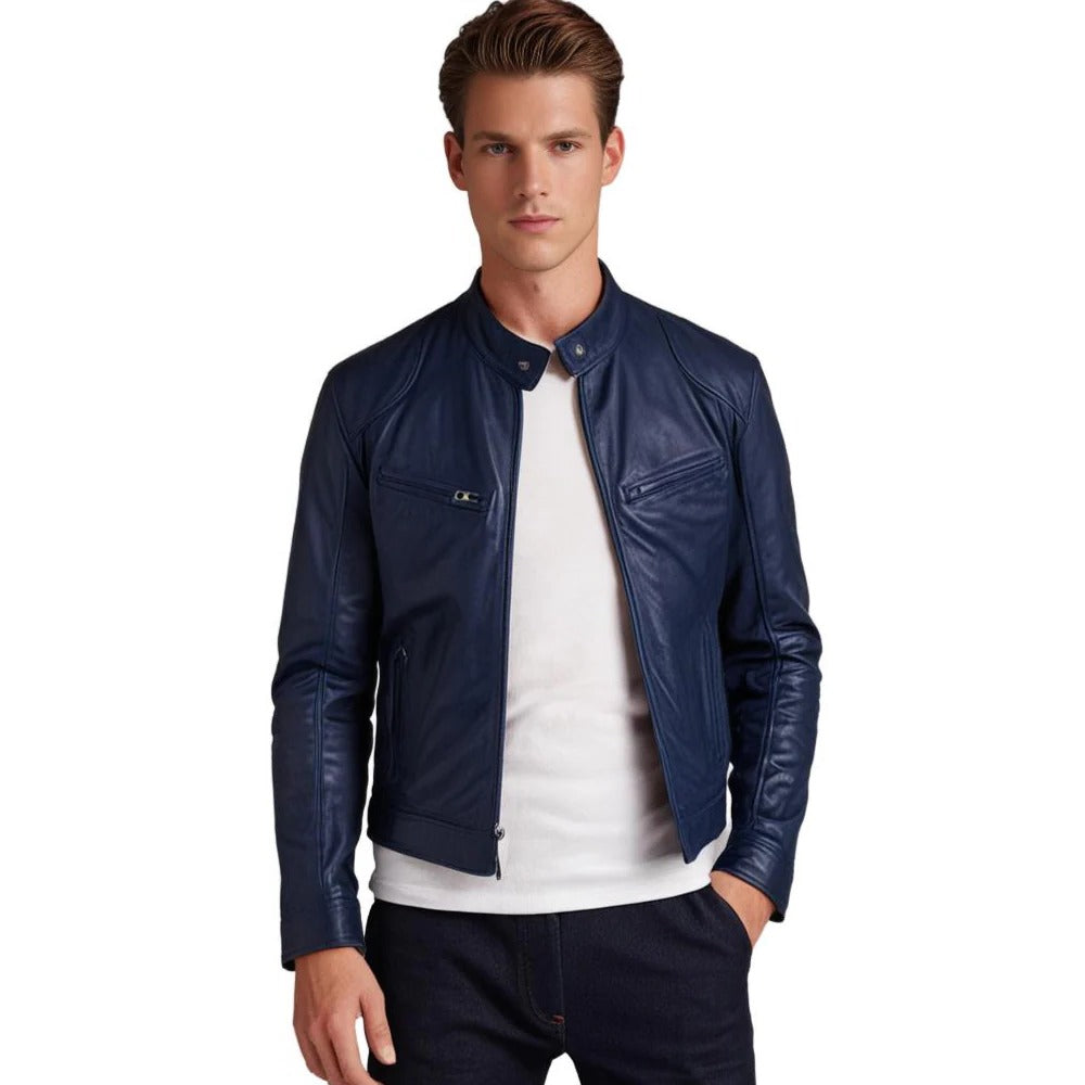 Men's leather jacket by Belro featuring a classic design, with visible stitching and a front zipper, perfect for stylish outerwear.